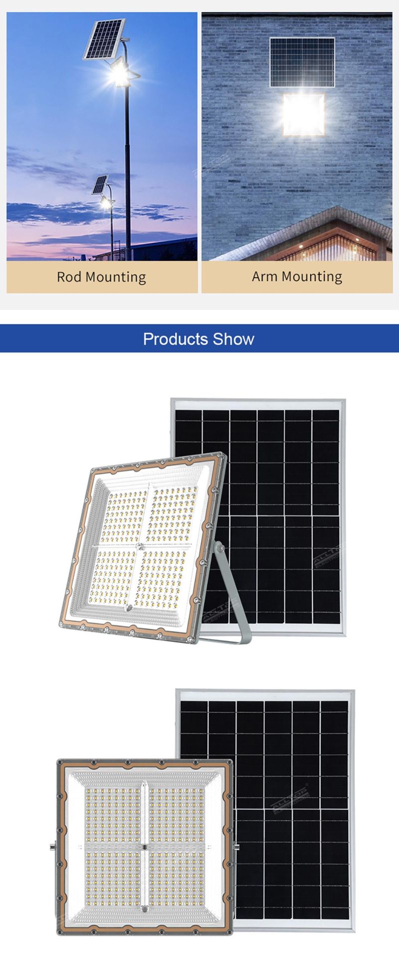 Alltop New Arrival SMD Waterproof IP65 150W 250W Parking Apron Stadium Outdoor LED Solar Flood Lamp