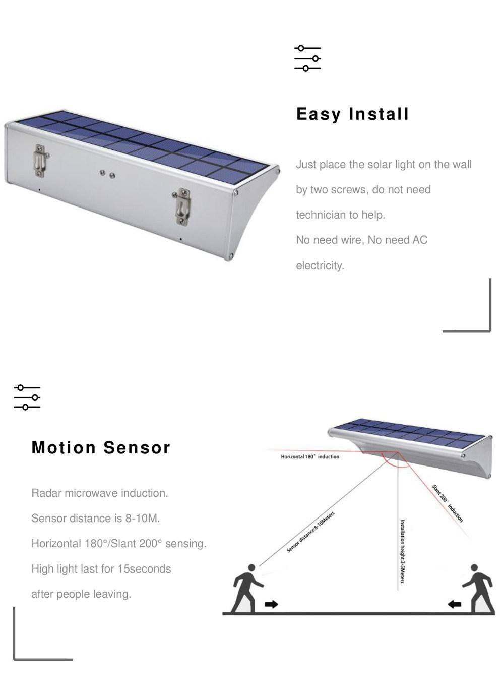 Aluminium Alloy Waterproof Outdoor Radar Motion Sensor Home Garden Lamp LED Solar Wall Lights