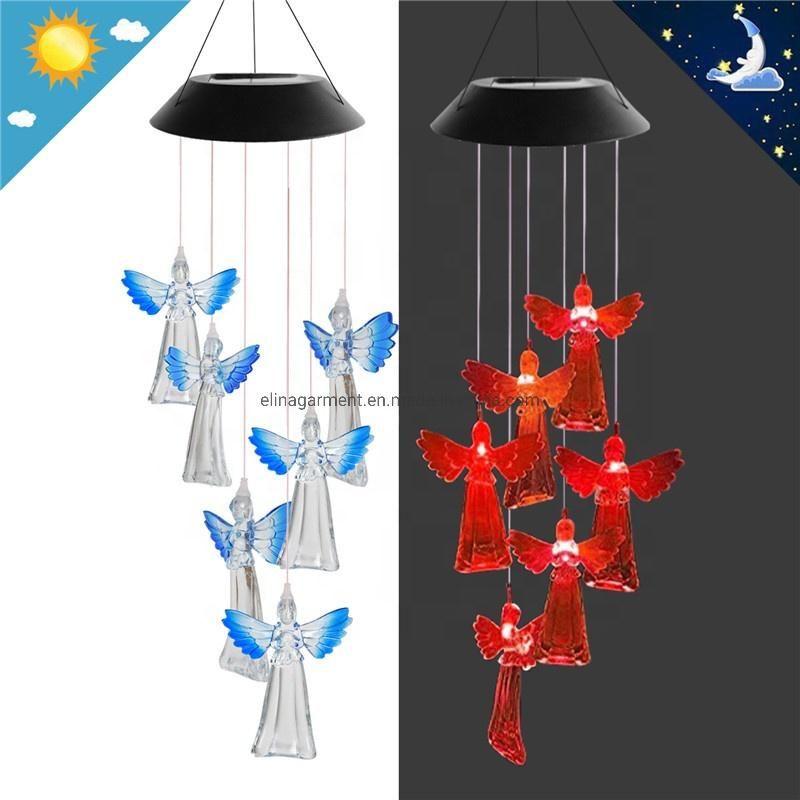 LED Solar Light Hummingbird Wind Chime Changing Color Waterproof Six Hummingbird Wind Chimes for Home Party Outdoor Night Garden Decoration