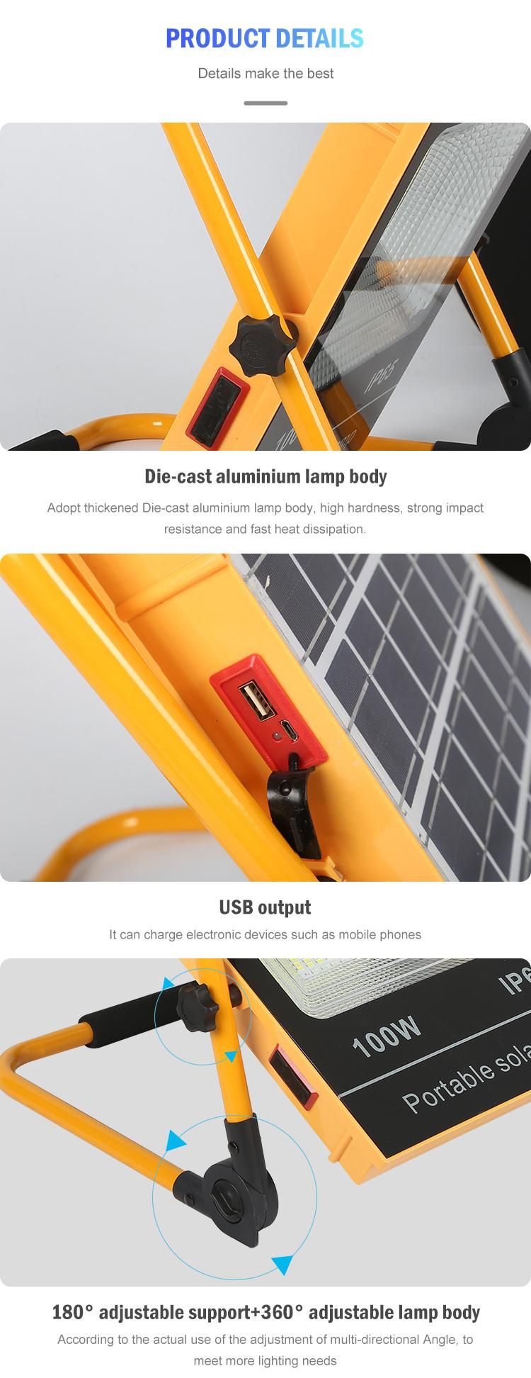 Portable Remote Control Outdoor IP65 Waterproof 30W 50W 100W Solar LED Flood Light