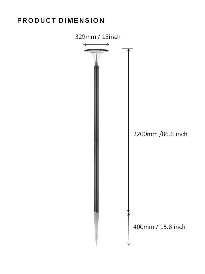 9W Outdoor Waterproof Warm White Solar LED Lamp with Pole