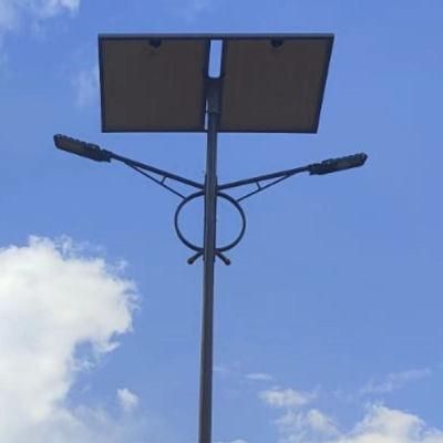 High Quality Double Arms 30W Outdoor Split Solar Lights with Galvanized Poles PV Panel Powered Lamp with LiFePO4 Lithium Battery IP65