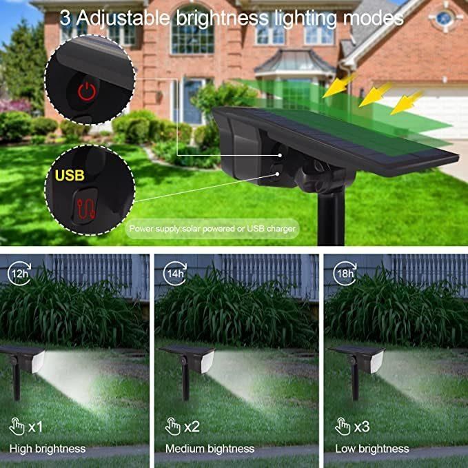 Best-Selling 18LEDs Solar Landscape Spotlights, IP65 Waterproof USB & Solar Charging Solar Lanterns, 3 Brightness Modes Solar Garden Wall Lights