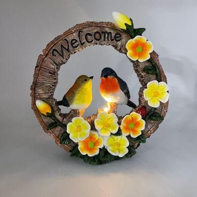 Resin Garden Birds Sculpture Outdoor Solar LED Lights Ornaments for Outdoor Yard Lawn Porch Garden Decoration