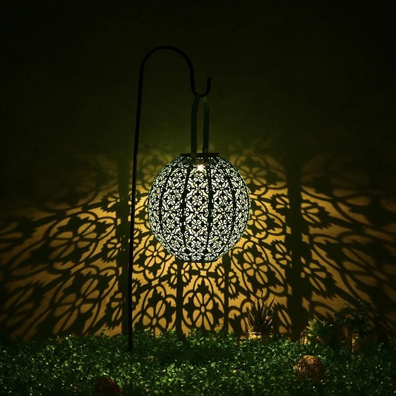 Solar Iron Hollow Portable Lanterns Light Garden Courtyard Indoor Outdoor