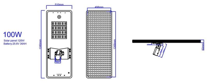 High Lumen Outdoor Installation Waterproof IP65 Outdoor Lamp 100W Integrated Adjustable All in One Solar LED Street Light