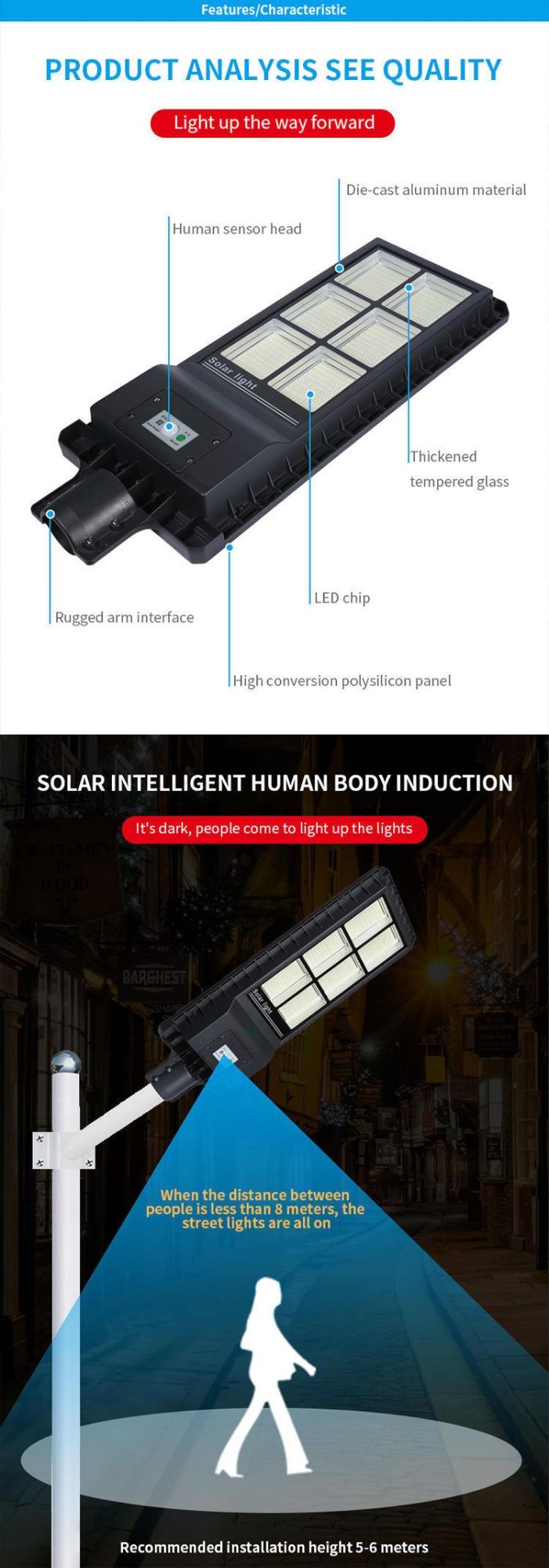 180W LED Solar Street Light Lamp Outdoor Garden Spotlight with Inbuilt Battery