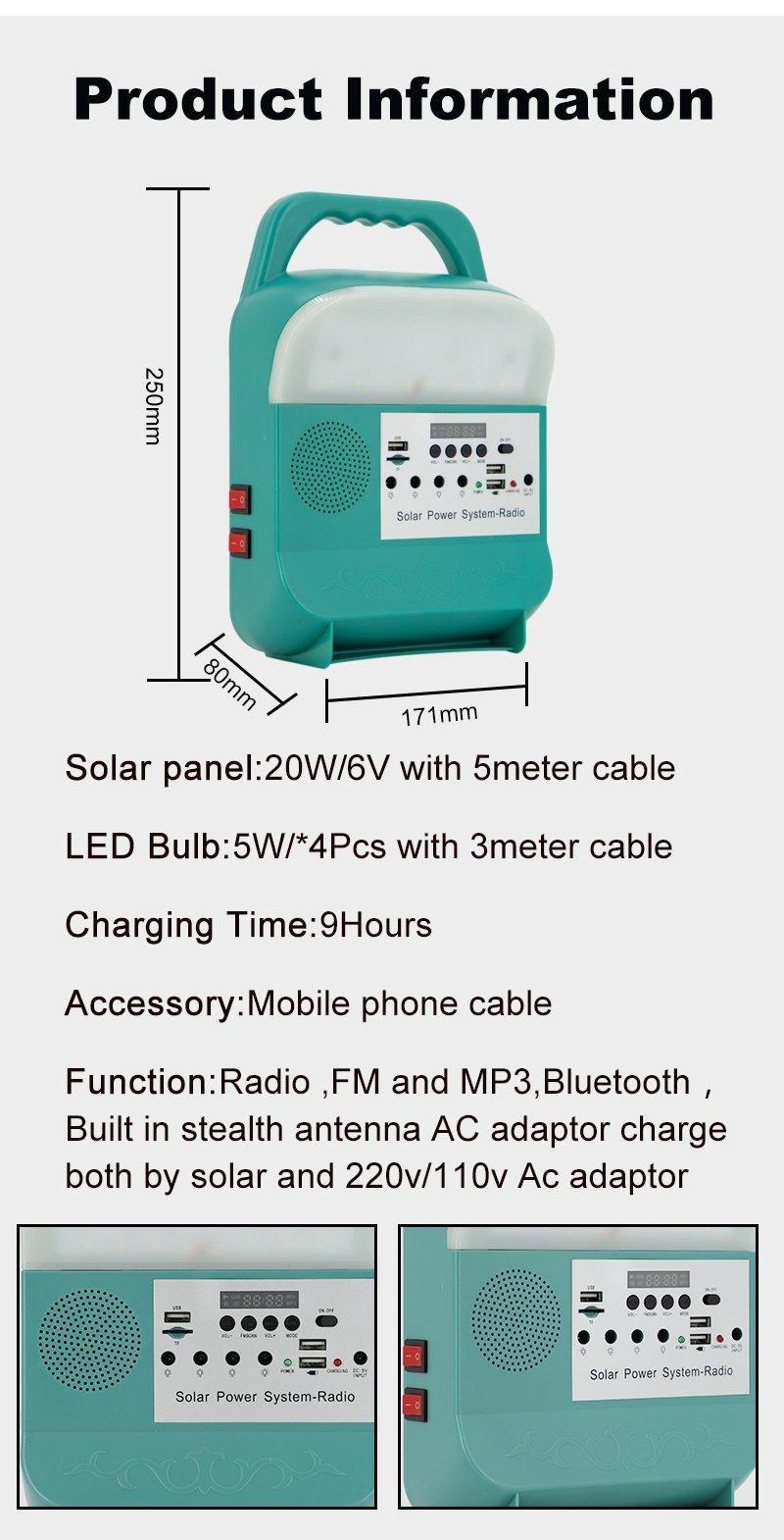 Hot Sale Multi-Function Solar Lighting Kits Solar Energy Systems with Radio and Torch Light for Home Use