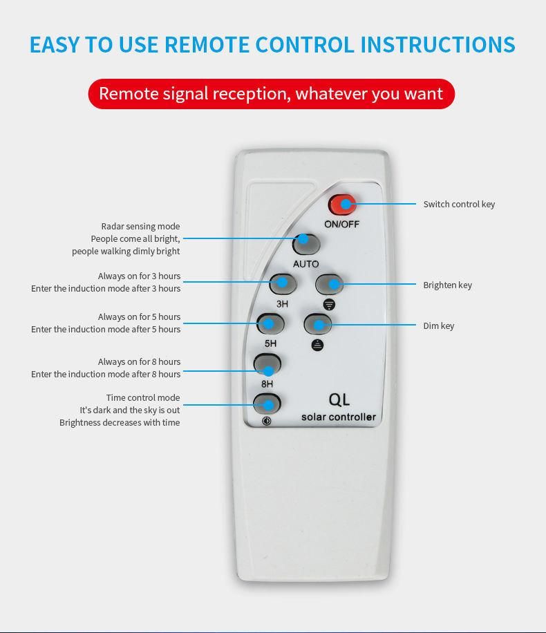 Solar Street Light with Remote Controller Outdoor Lighting Waterproof PIR Motion Sensor