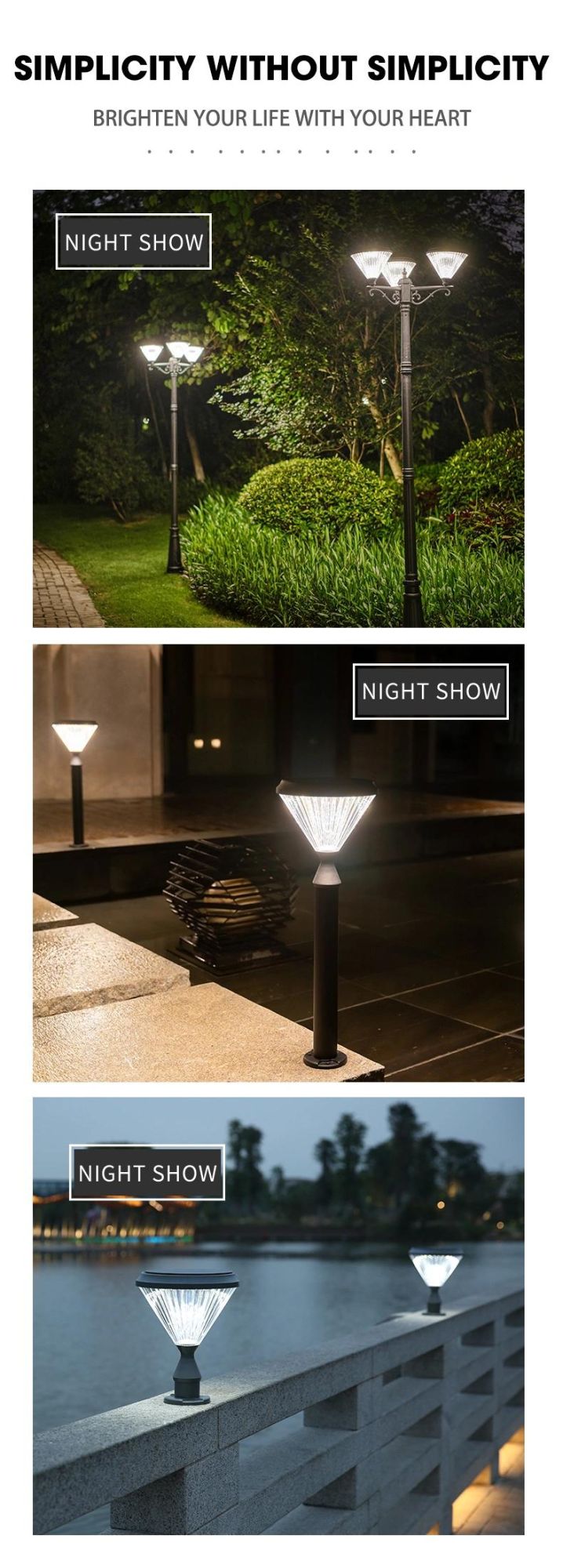 Diamond Style Solar Pillar Light Solar Gate LED Light Waterproof IP 65 Landscape Decoration LED