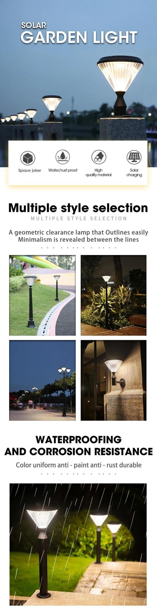 Diamond Style Solar Pillar Light Solar Gate LED Light Waterproof IP 65 Landscape Decoration LED