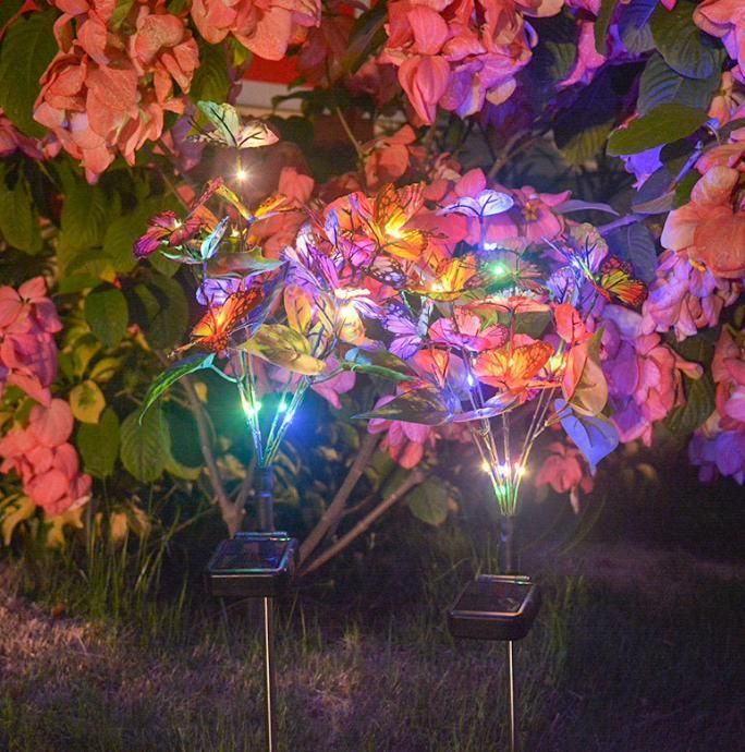 Outdoor Waterproof Energy Conservation Artificial Colorful Butterfly Decorative LED Garden Patio Lawn Park Solar Butterfly Light