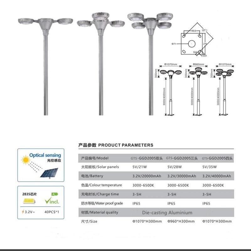 Outdoor Energy Saving LED Landscape Lighting All Die-Cast Aluminum Solar Lighting for Garden Park Walkway