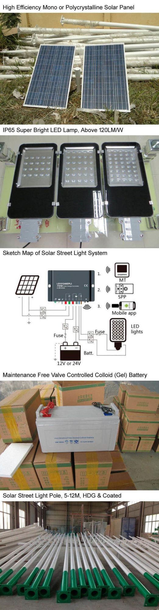 5m 6m Light Pole 20W 30W LED Solar Street Light