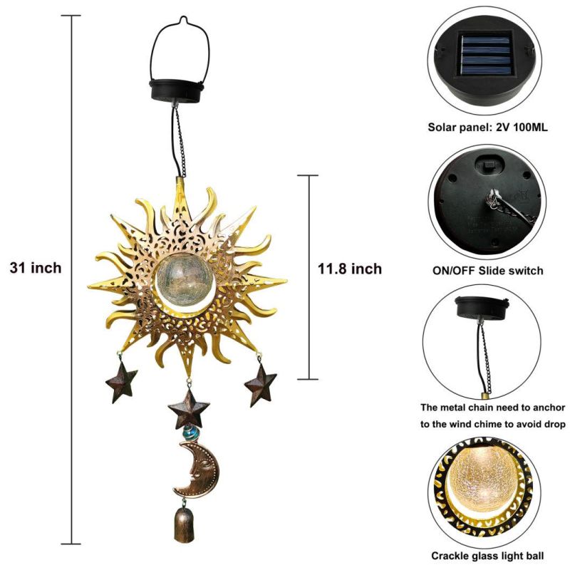 Garden Solar Lights Decorative- Hanging Solar Lights Outdoor Metal Garden Yard Decor Wind Chime, Powered Waterproof Warm White LED Pathway Glass Globe for Walkw