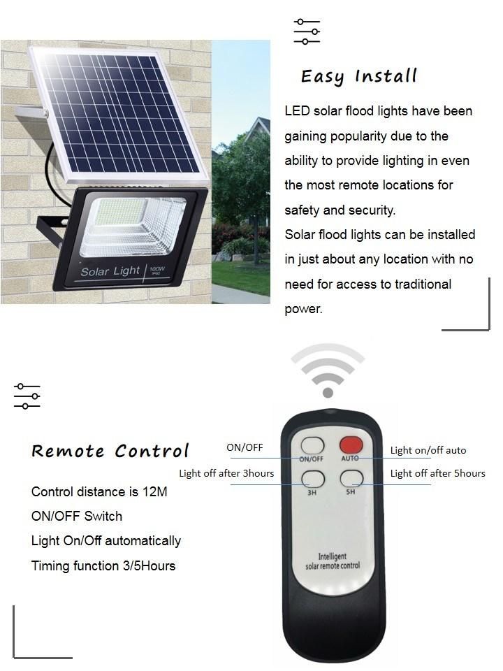 Factory Direct Sale IP67 Waterproof Die-Casting Aluminum Jd-8825L Solar Flood Light for Outdoor Wall Hosehold Countyard