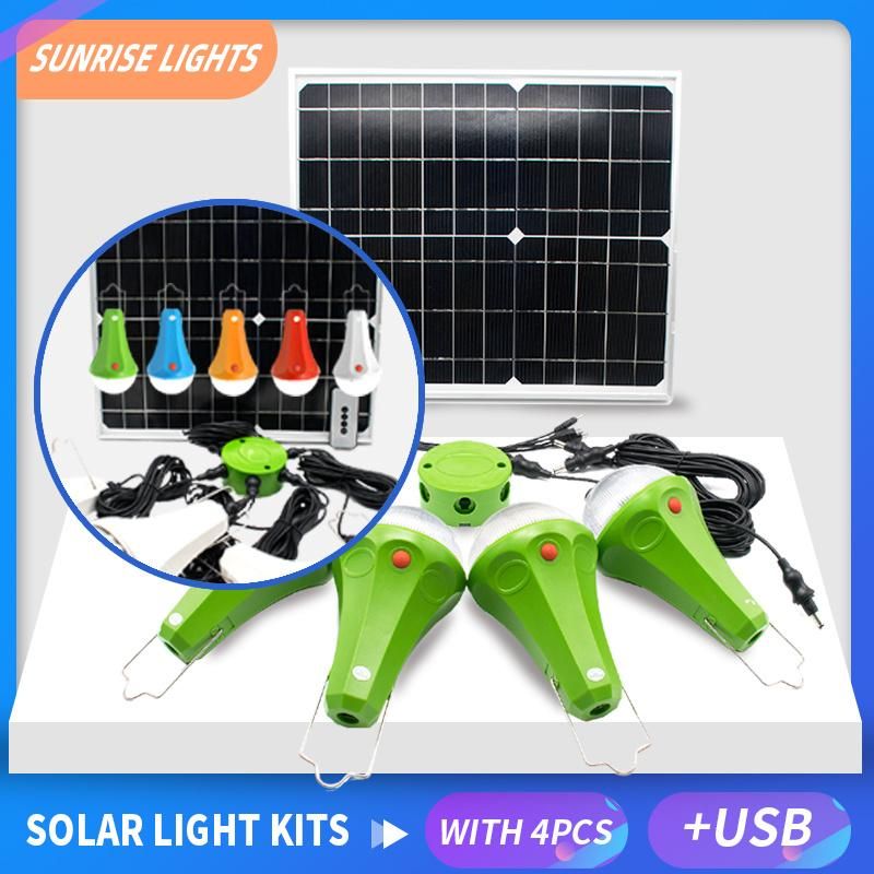 Solar Power Panel Generator Kit 5V USB Charger Home System with 4 LED Bulbs Light