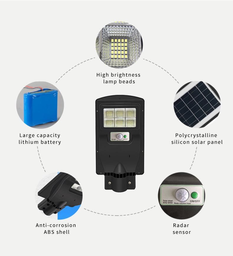 ABS All in One Solar Street Light 6500K Cool White Light&Radar PIR Sensor+Remote Controller