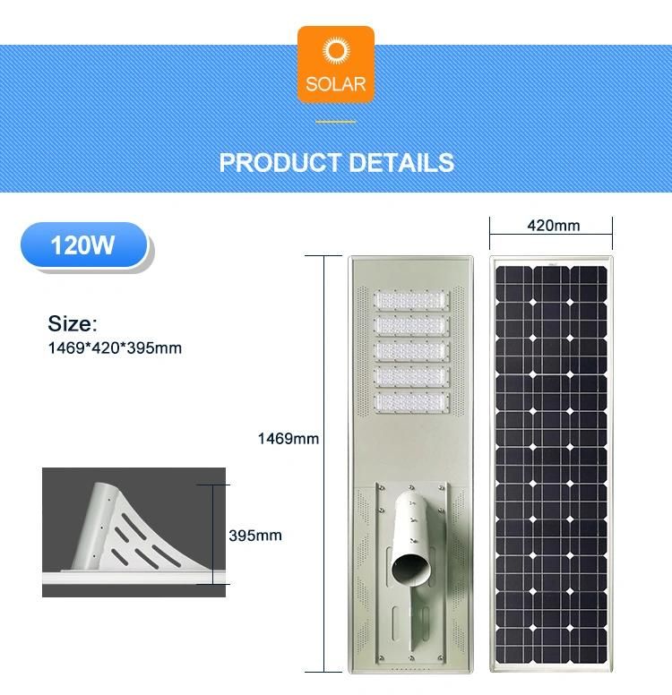 6500K-7000K Color Temperature Waterproof 120W 3030 LED Solar Street Light