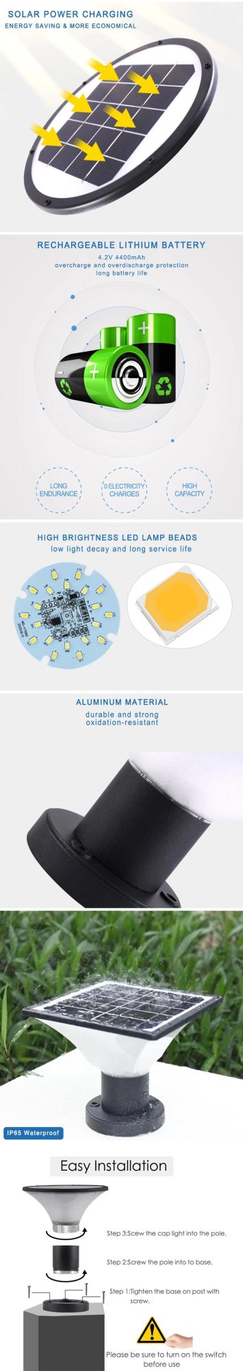 7W Warm Neutral White Outdoor Solar Power LED All in One Garden Lighting, Rechargeable IP65 Aluminum Waterproof Round Square Yard Lights. New Decoration Lamps