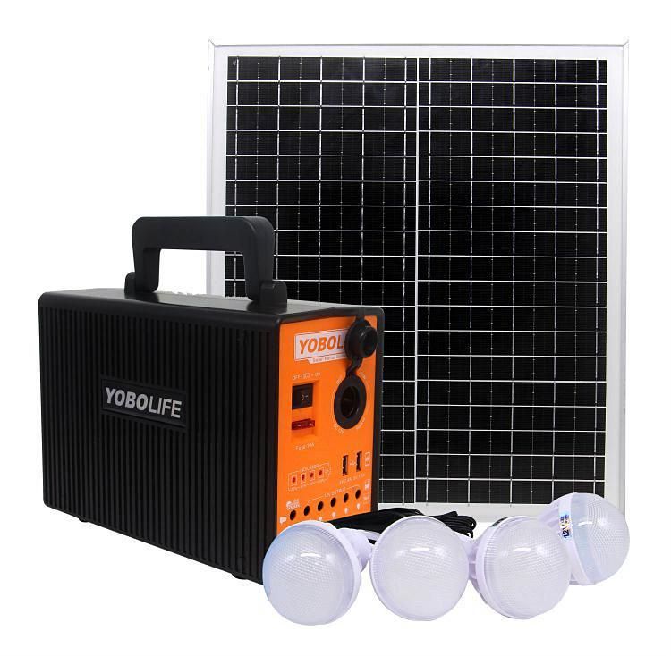 Solar System with DC 12V Socket /4psc LED Bulbs/Mobile Phone Charger