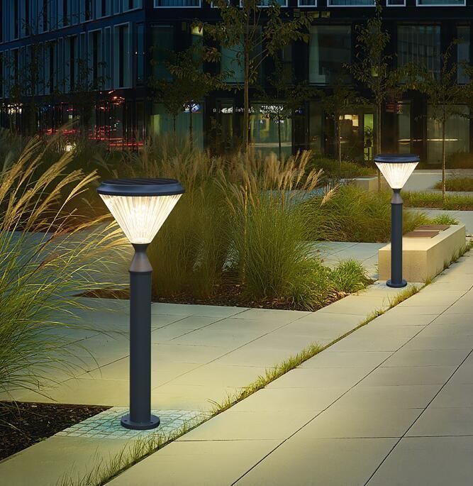 Aluminum White Lighting Waterproof Lawn Pillar Pathway Solar Bollard Garden Light