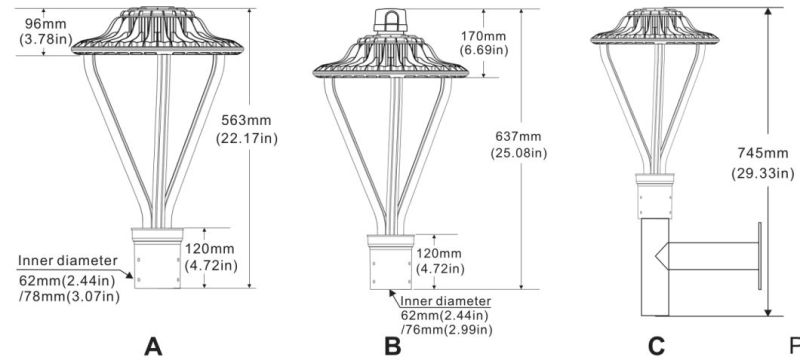 AC100-277V Outdoor LED Lighting 5000K 100W LED Post Top Light