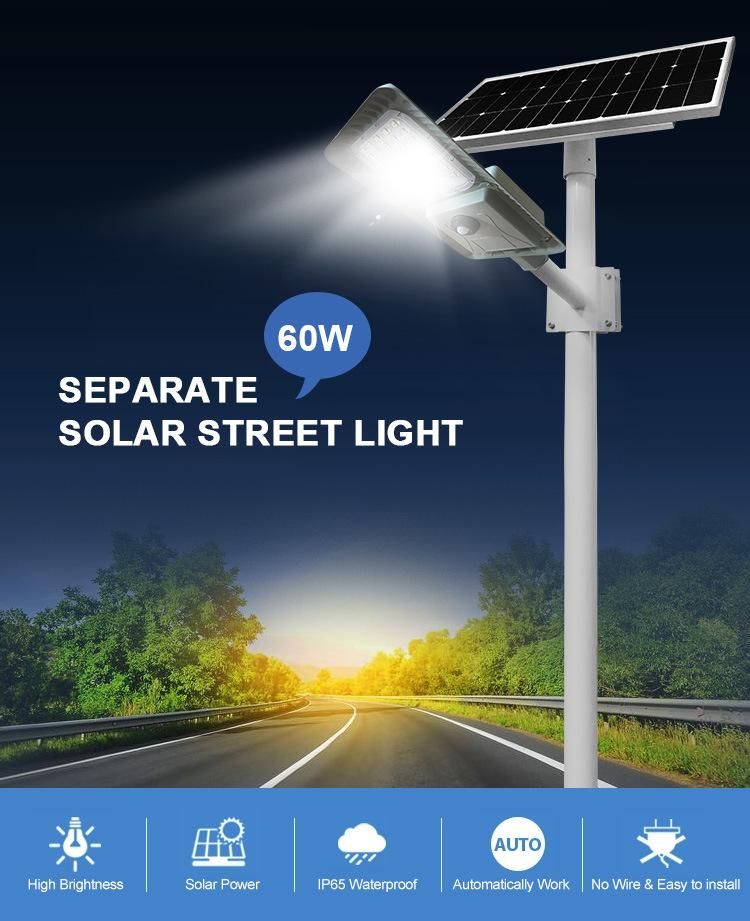 Newest Separate Type 150-160lm/W 3030 LED Chips Solar Street Light