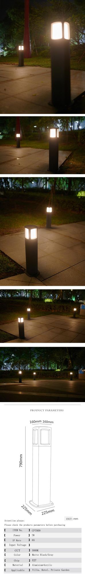 Outdoor LED Lights Garden Waterproof Square Bollard Light E27