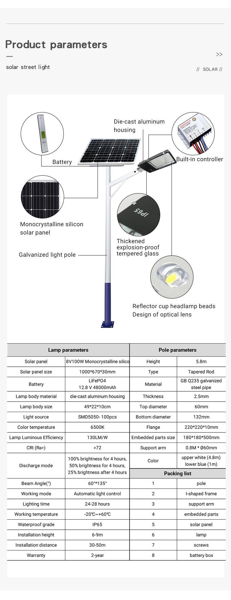 All Die-Cast Aluminum Solar Street Light 100W Solar Lights