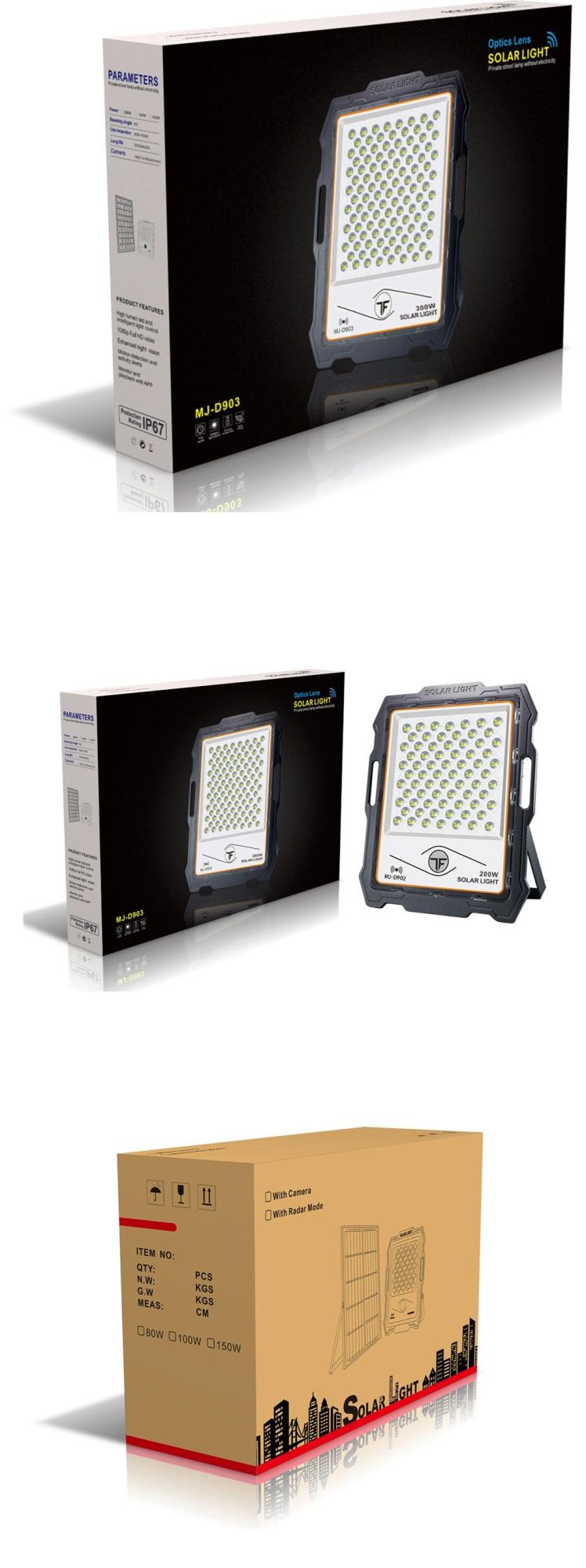 200W Solar Energy LED Lighting IP67 Flood Lamp with Camera