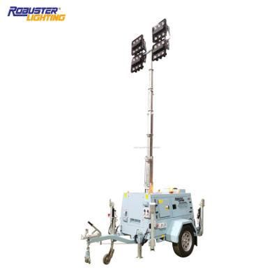 Fluid Bunding Robust Trailer Structure Torsion Axle Dimmable LED Lighting Tower