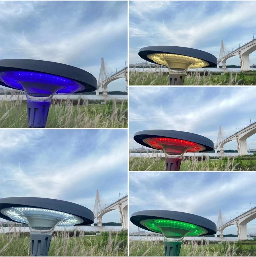 High Charging Efficiency RGB Music Rhythm Aluminum Body LED Solar UFO Garden Light for Outdoor