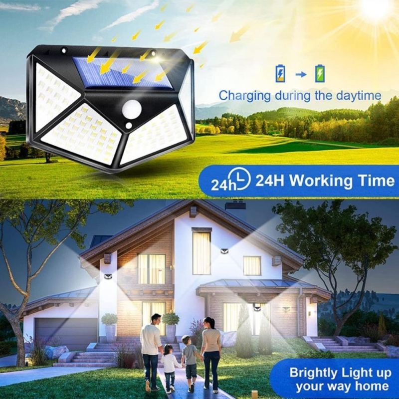 100 LED Solar Sensor Wall Light Waterproof Outdoor Garden Lamp 3 Modes Wyz20510