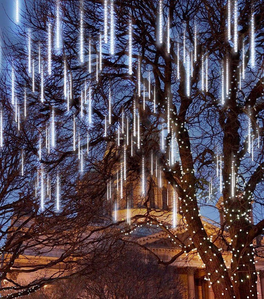 Solar Falling Rain Lights, Rain Drop Lights Meteor Shower Lights50cm 10 Tubes Outdoor Snow Cascading String Lights for Christmas Tree Wedding Garden Decoration