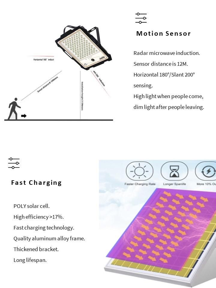 Camera Rechargeable 100W Motion Sensor Solar Wall Light Solar Flood Light for Emergency