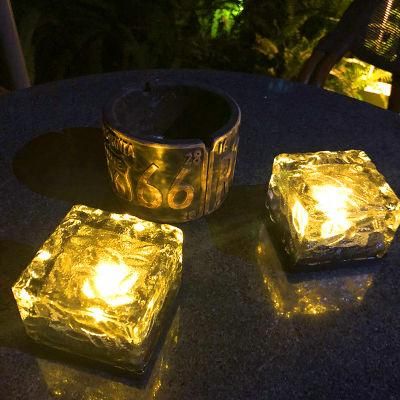 Sqaure Glass Ice Brick Iron Hollow out Tree Leaf Shadow Solar Color LED Garden Lawn Outdoor Decoration Light