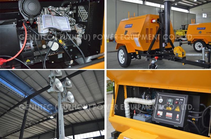 Trailer Mounted Outdoor Light Tower with 8kw Diesel Generator