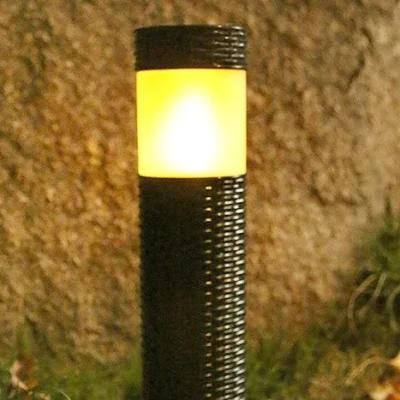 96LED Dancing Flame Torch Flickering Fire Knit Rattan Design Round Column Post Stake Solar Outdoor Garden Courtyard Lawn Decoration Light