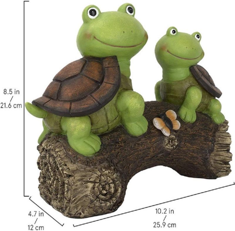 Cute Frog Face Turtles Animal Sculpture with Solar LED Lights Garden Statue Figurine for Indoor Outdoor Decorations, Patio Yard Lawn Ornaments Wyz17908