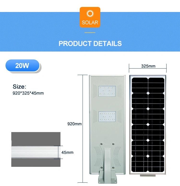 Outdoor IP65 Lighting PIR Sensor 20W Solar LED Street Light