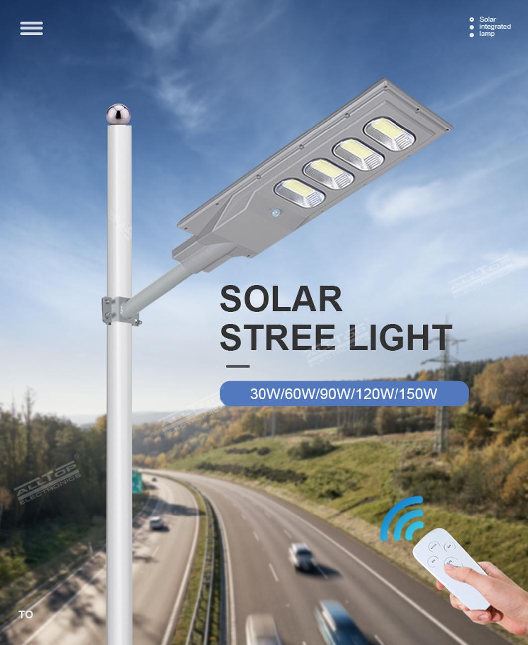 Alltop China Supplier Waterproof Outdoor 30W 60W 90W 120W 150W All in One Solar LED Street Light