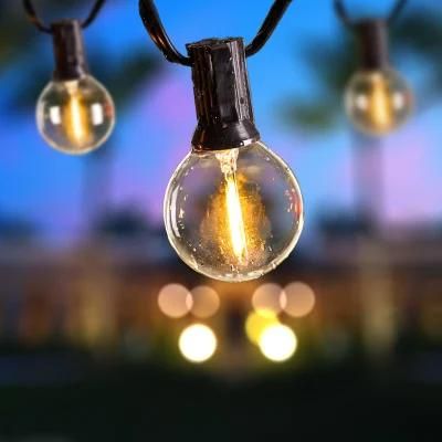 Outdoor Christmas Holiday Landscape Light G40 Bulbs Warm White Solar LED String Lights