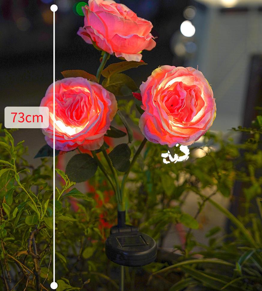 3 - Head Rose Lamp Lawn Simulation Flower Ground Insert Solar Lamp