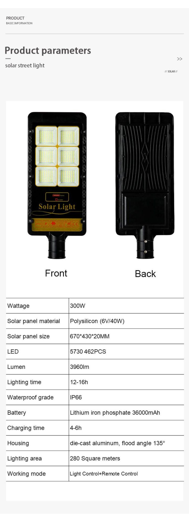 Outdoor Industrial LED Solar Street Light Waterproof Solar 120W 180W 300W LED Street Lamp