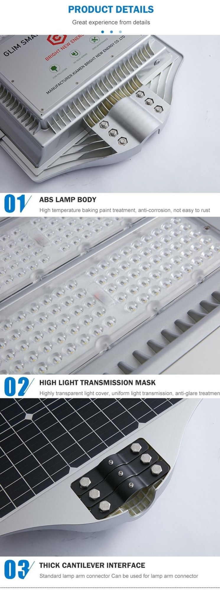 High-Tech Brightness CE RoHS FCC ISO9001 Un38.3 Energy Saving Outdoor Lighting Solar Power System LED Street Light