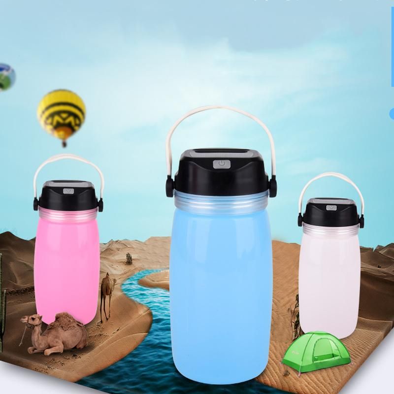 Portable Water Bottle Storage Silicone Solar LED Bottle Camping Lamp for Outdoor