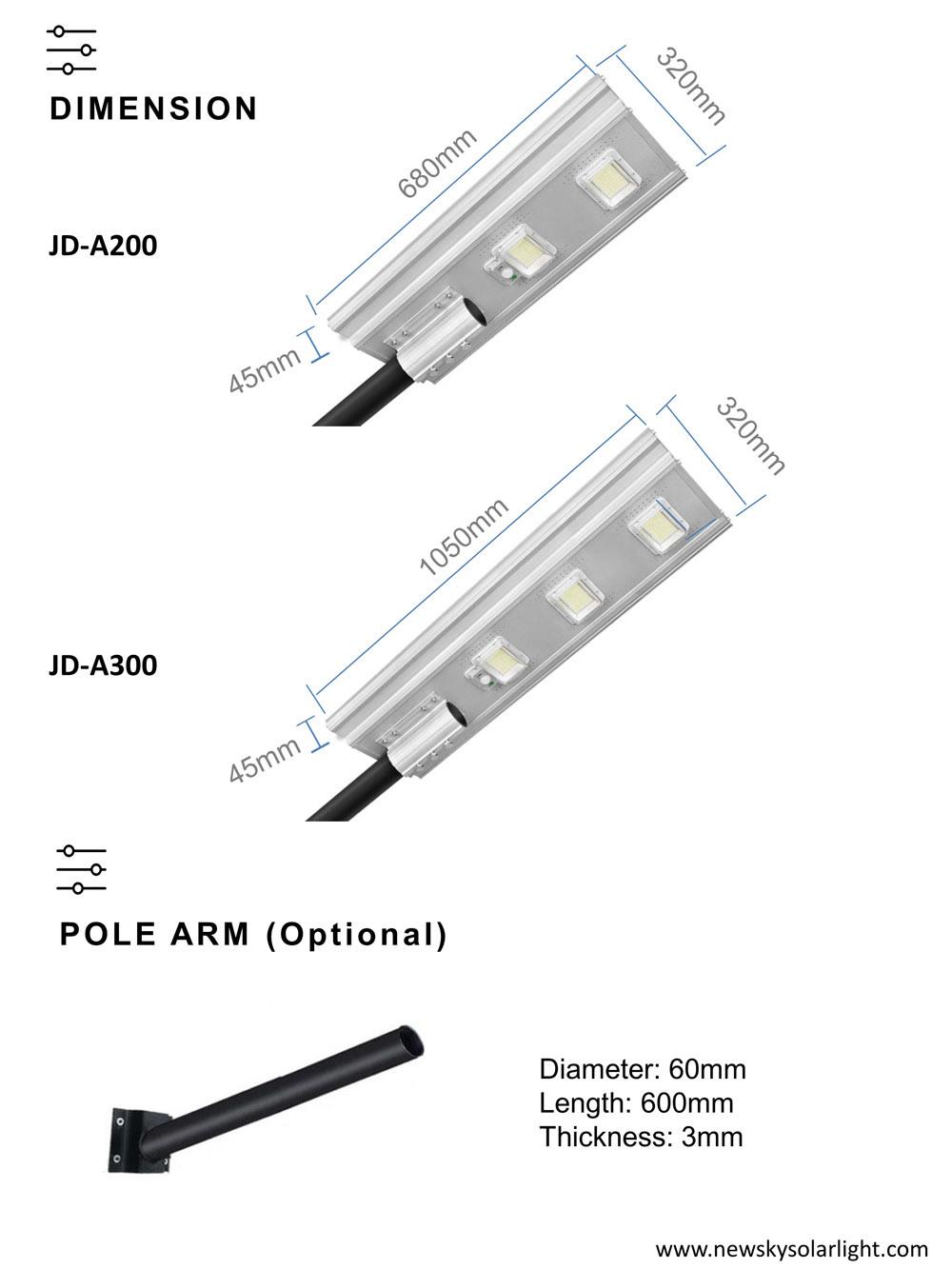 Jd-A200 Outdoor Motion Sensor Integrated All in One Solar Street Light 200W