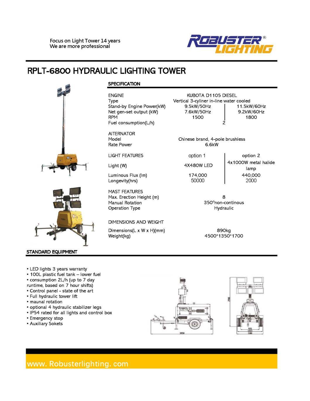 Portable Brand New Hydraulic Aluminum Emergency Mobile Light Tower