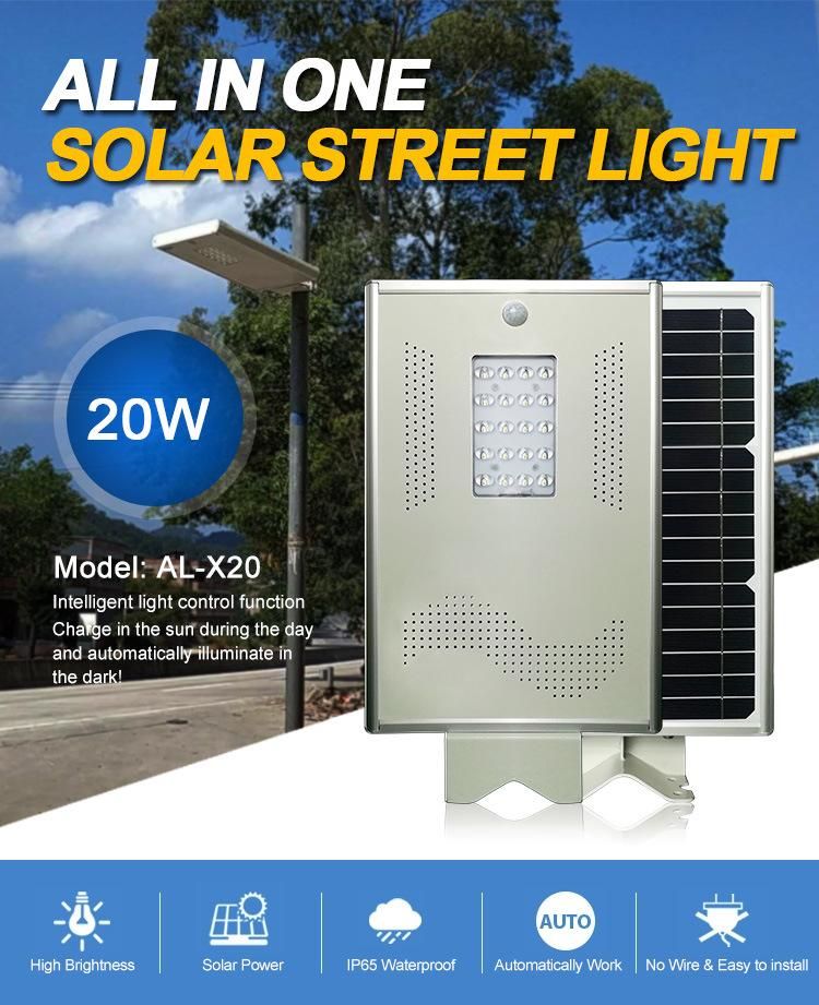 Aluminum Alloy Housing 20W LED Chips Solar Powered Street Light